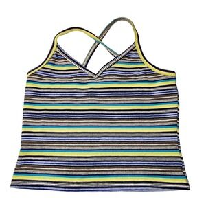 Y2K 00s Striped Tank Top Spaghetti Sleeveless Blue Yellow Green Women's size M